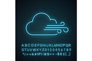 Cloudy windy weather neon light icon