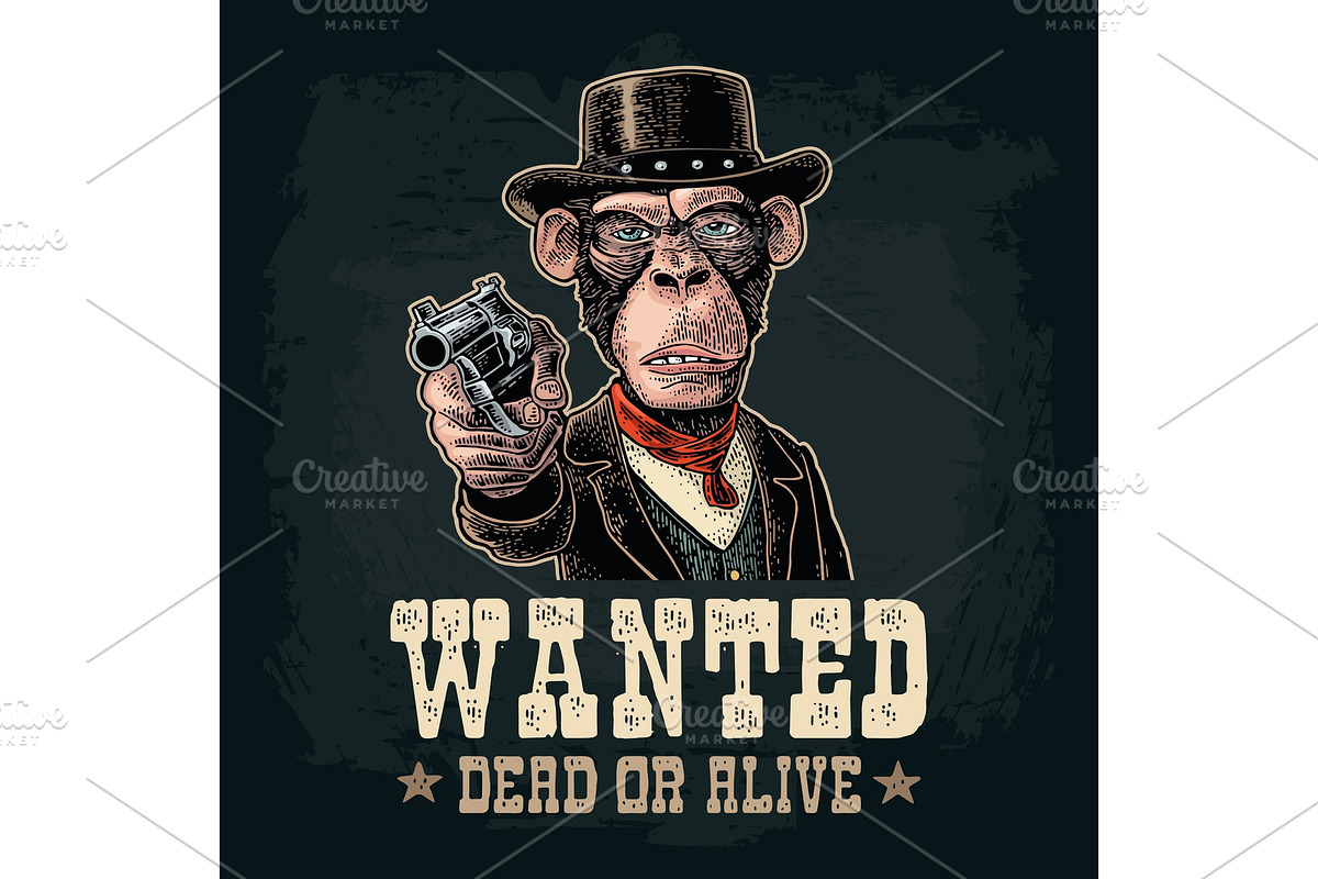 Monkey gentleman holding revolver in Illustrations - product preview 8