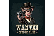 Monkey gentleman holding revolver
