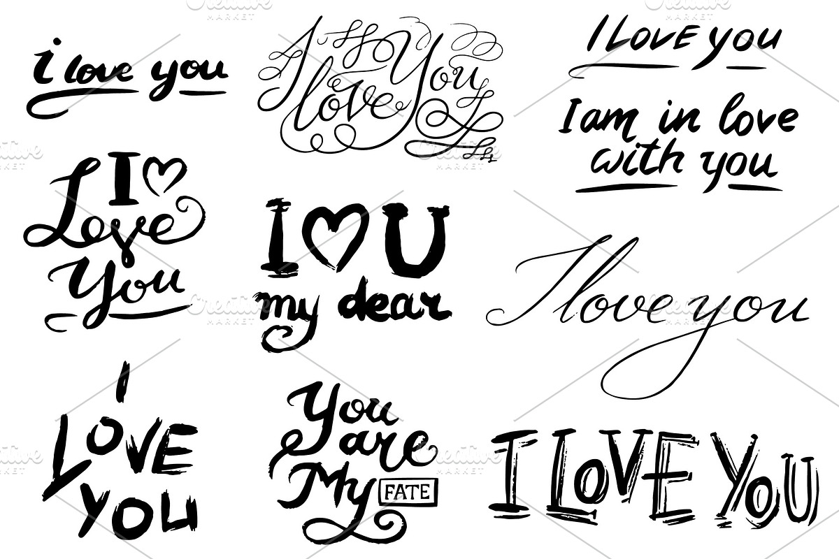 I love you text. Hand drawn in Illustrations - product preview 8