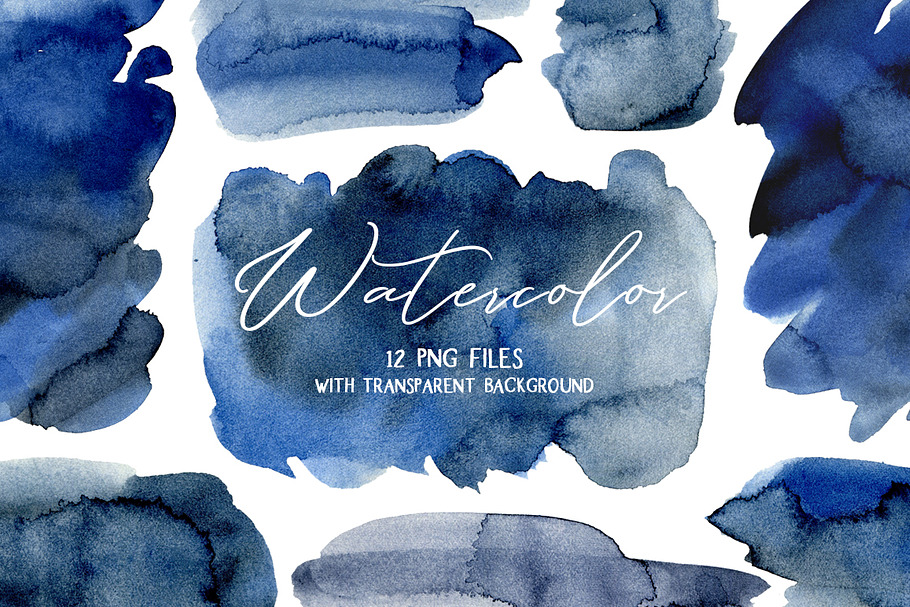 Navy Blue Watercolor Stains Splashes in Illustrations - product preview 8