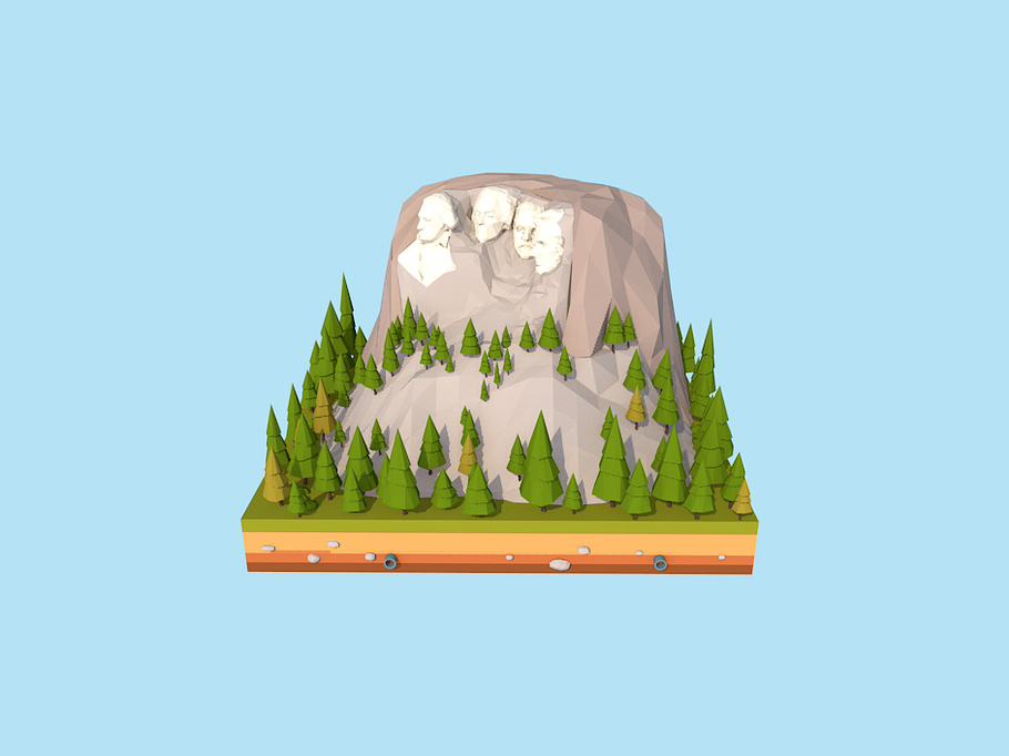 Cartoon Low Poly United States Rushm in Architecture - product preview 7