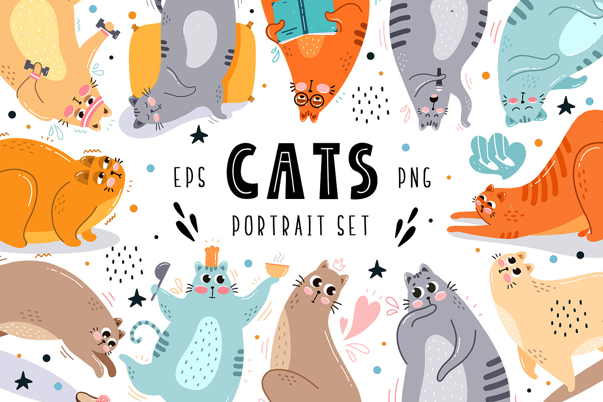 Cats Portrait Set in Illustrations - product preview 8
