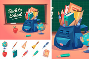 School bag with education objects