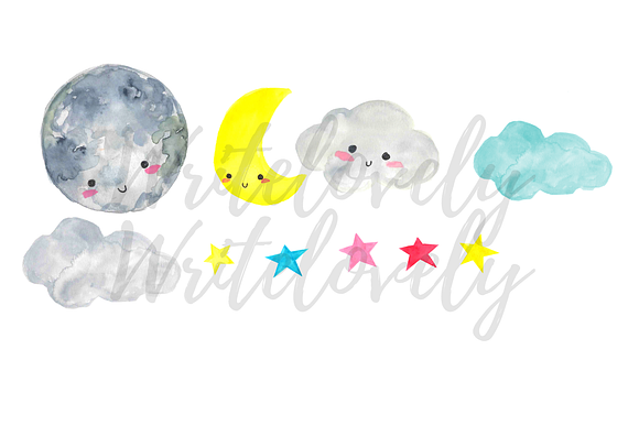 Watercolor Night Nursery Clipart in Illustrations - product preview 1