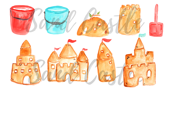 Summer Beach Sand Castle Clipart in Illustrations - product preview 1