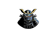 Samurai Wearing Armor Mask Mempo 