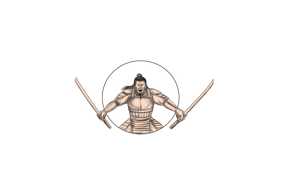 Samurai Warrior Wielding Two Swords 