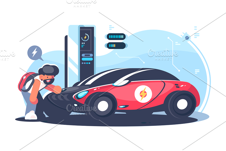 Red electric car charging