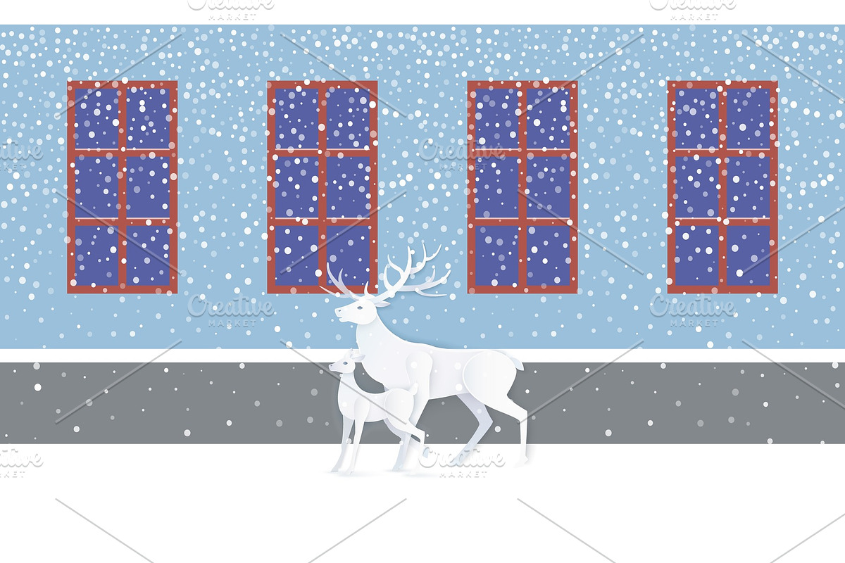 Deer and Fawn near Wall with Windows in Illustrations - product preview 8