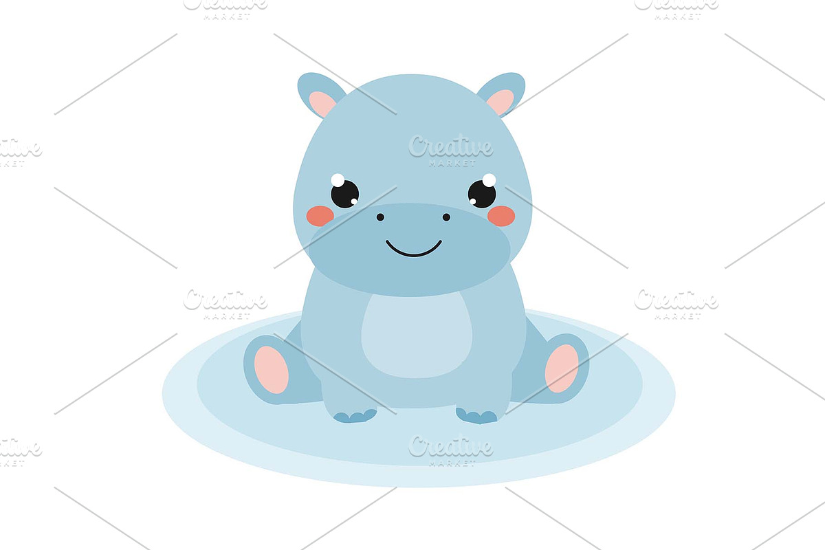 Cute hippo Cartoon baby hippopotamus in Graphics - product preview 8