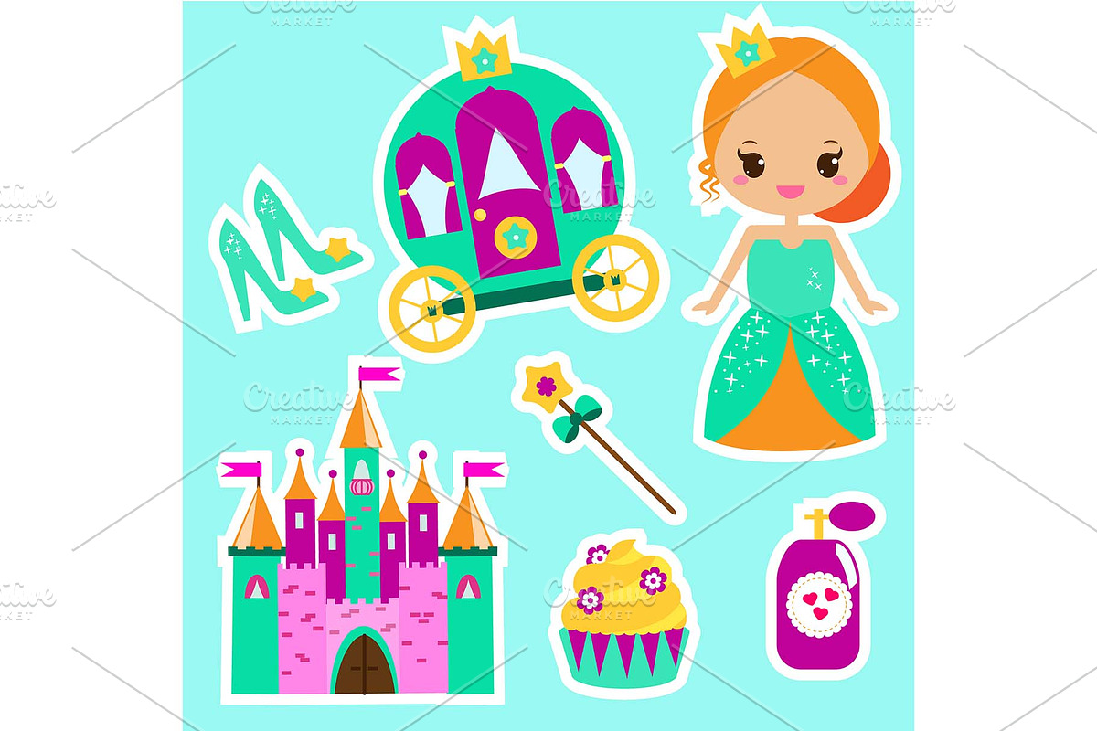 Princess stickers. Cute girls icons in Icons - product preview 8