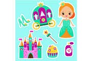 Princess stickers. Cute girls icons