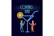 Cocktails Bar Neon, Women in Evening
