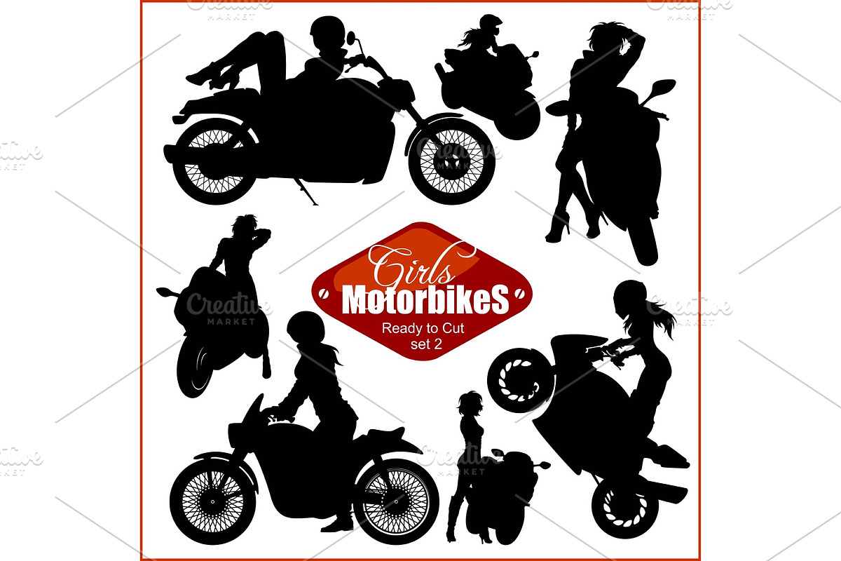 Silhouettes - womans and motorbikes in Illustrations - product preview 8