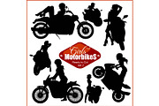 Silhouettes - womans and motorbikes
