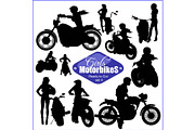 Silhouettes - womans and motorbikes