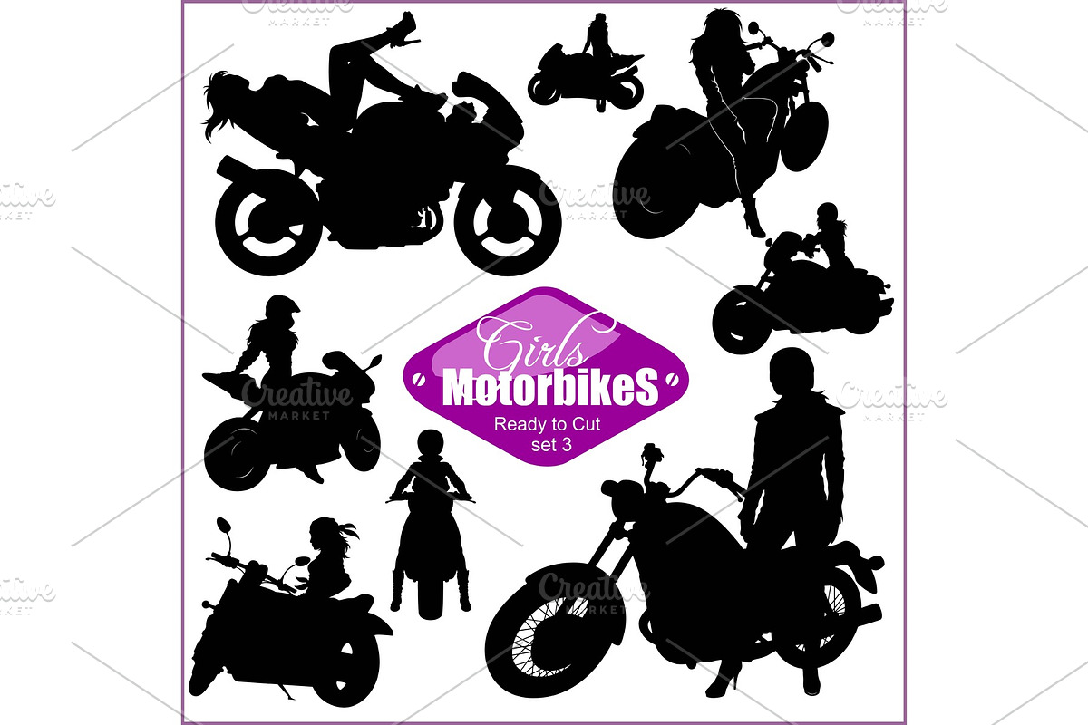 Silhouettes - womans and motorbikes in Illustrations - product preview 8