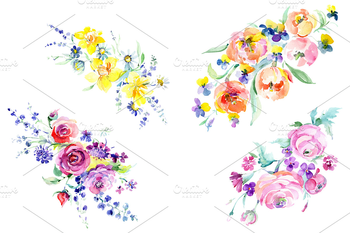 Bouquet Freshness Watercolor png in Illustrations - product preview 8