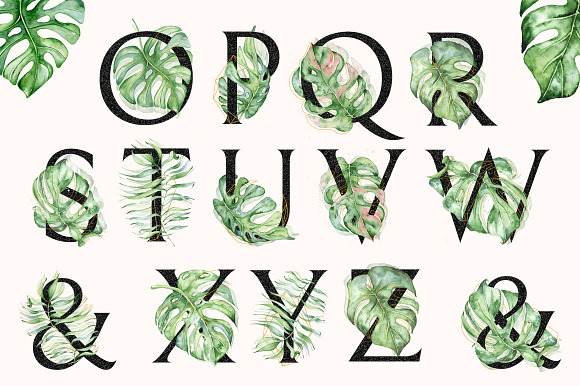 Monstera watercolor Black alphabet in Objects - product preview 2
