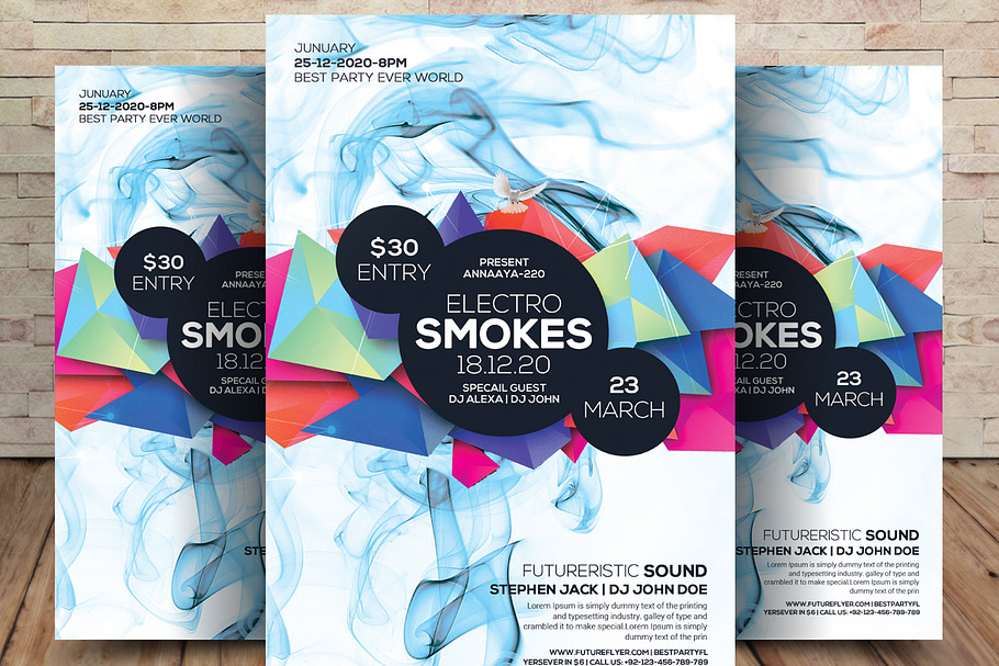 Electro Smoke Night Party Flyer in Flyer Templates - product preview 8