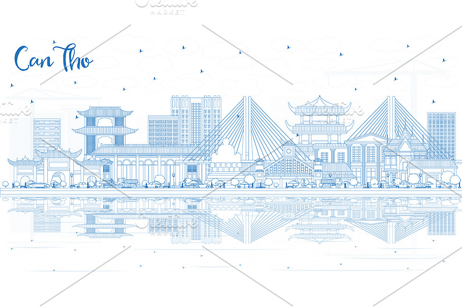 Outline Can Tho Vietnam City Skyline in Illustrations - product preview 8