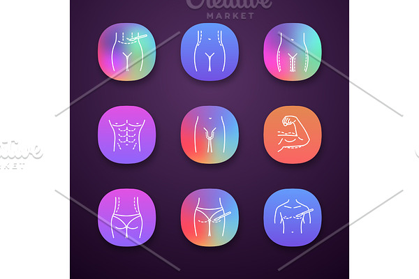 Plastic surgery app icons set