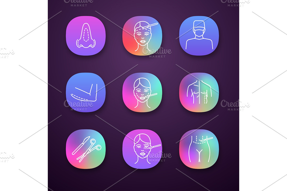 Plastic surgery app icons set in Icons - product preview 8