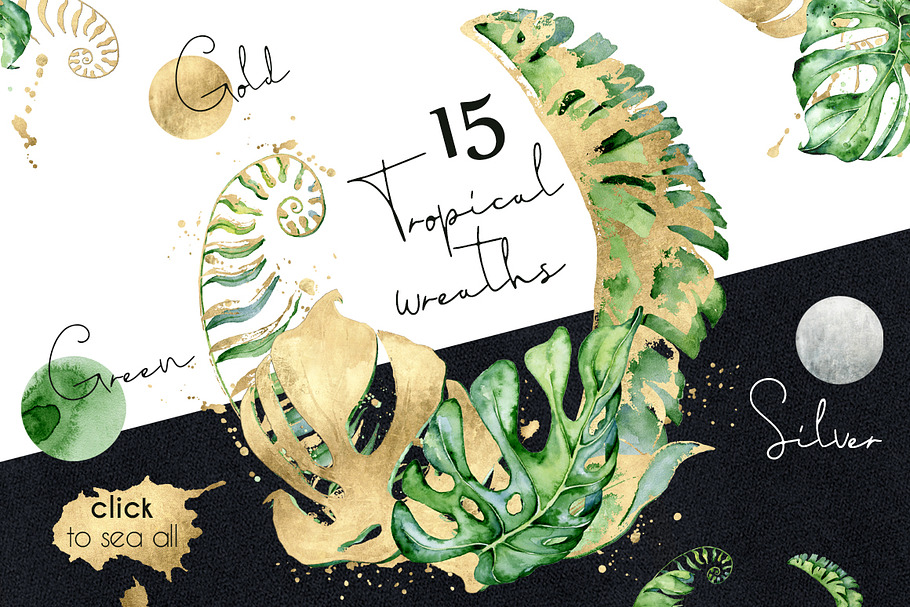 15 Tropical wreaths watercolor in Illustrations - product preview 8