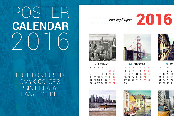 Poster Calendar 2016 in Stationery Templates - product preview 3