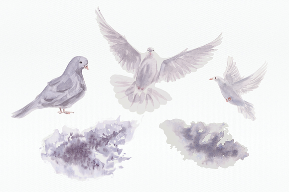 Flying Dove - Watercolor Clip Art in Illustrations - product preview 2