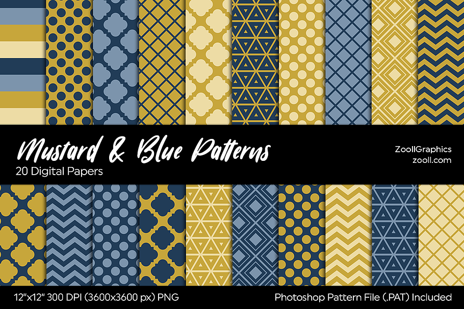 Mustard And Blue Digital Papers