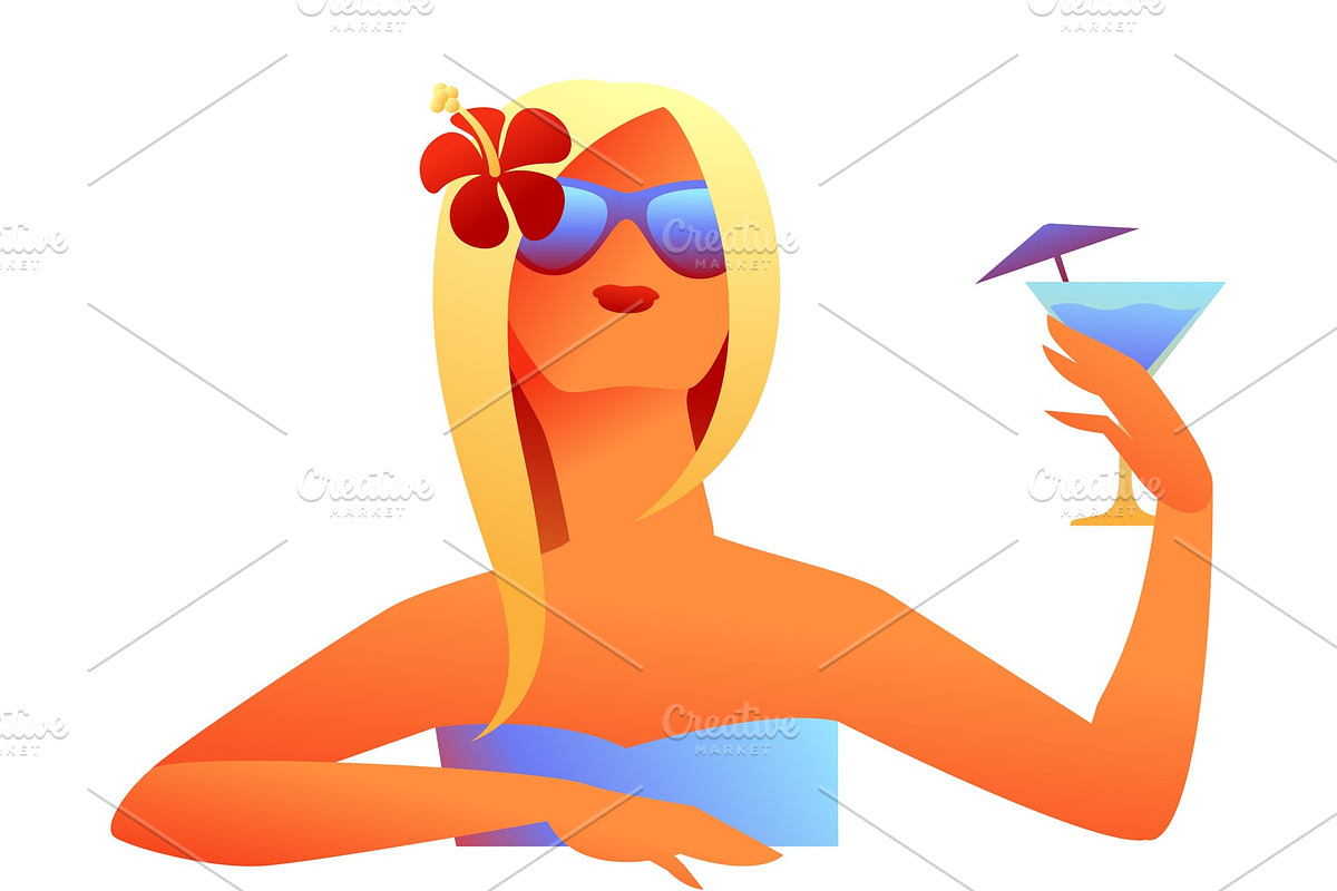 Girl sunbathes on beach with in Illustrations - product preview 8