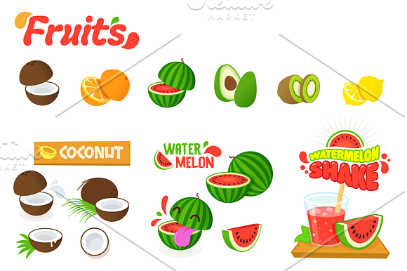 Fresh Fruits vector objects in Illustrations - product preview 1
