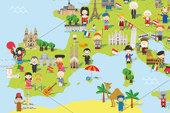 Cartoon map of Europe in Illustrations - product preview 1
