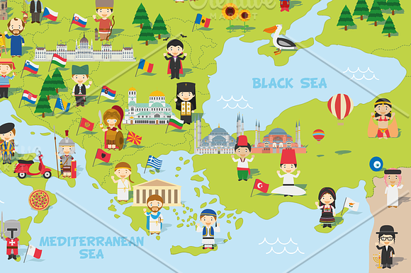 Cartoon map of Europe in Illustrations - product preview 2