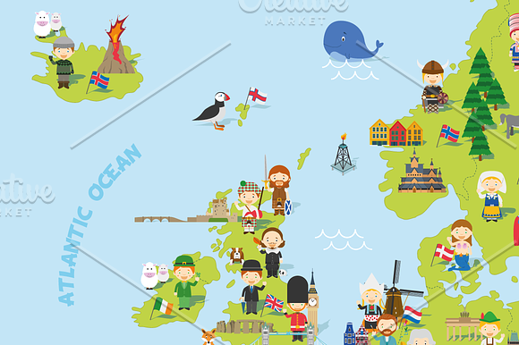 Cartoon map of Europe in Illustrations - product preview 3