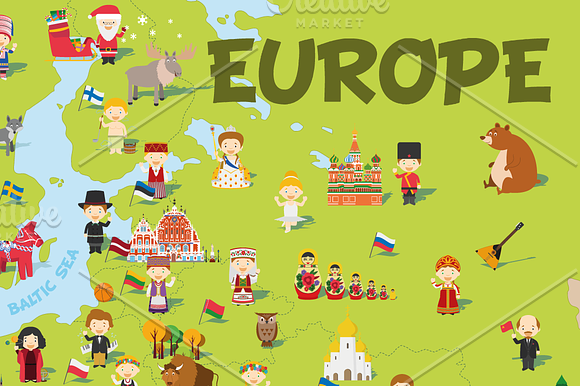 Cartoon map of Europe in Illustrations - product preview 4