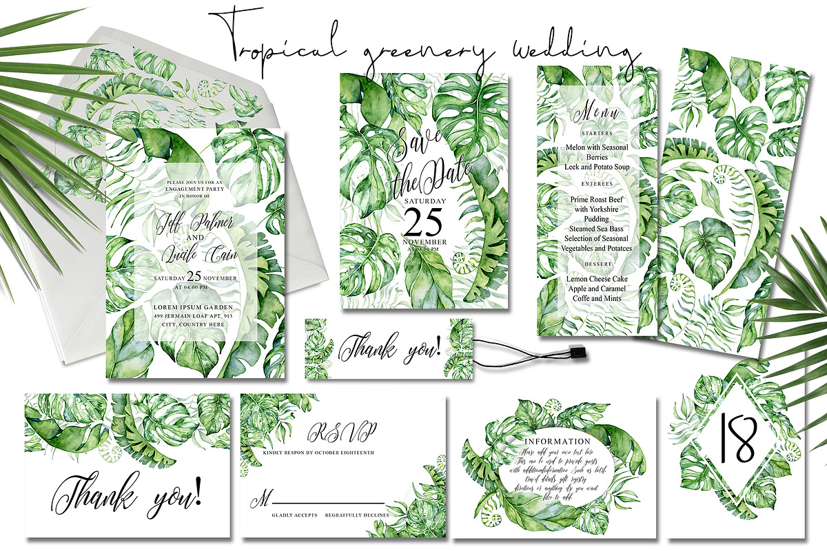 Tropical Greenery Wedding Suit in Wedding Templates - product preview 8
