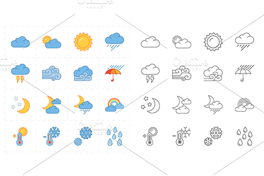 16 flat modern weather icons in Graphics - product preview 8
