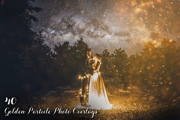 40 Golden Particle Photo Overlays