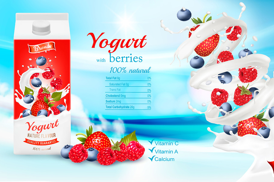White yogurt with fresh berries.