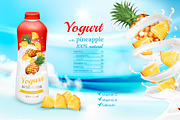 Milk yogurt with pineapple in bottle