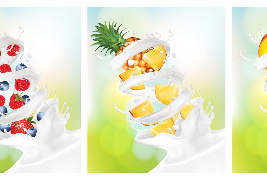 Big collection of fruit in a milk. in Illustrations - product preview 8