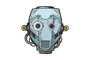 Cyborg robot head engraving vector