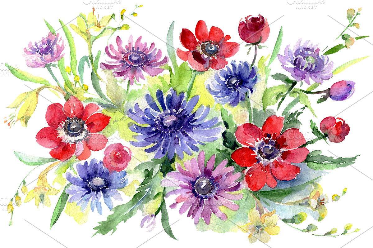 Bouquet of wild flowers Watercolor  in Illustrations - product preview 8
