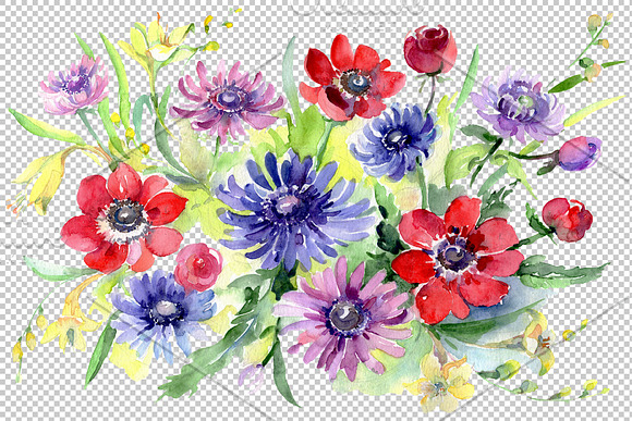Bouquet of wild flowers Watercolor  in Illustrations - product preview 1