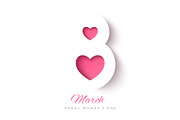 March 8 symbol with pink hearts