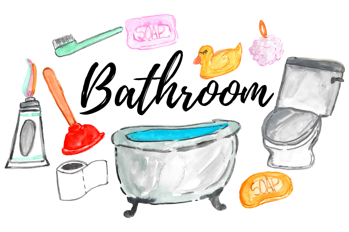 watercolor home bathroom clipart in Illustrations - product preview 8
