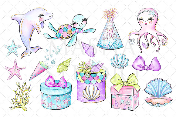 MERMAID BIRTHDAY Clipart in Illustrations - product preview 4